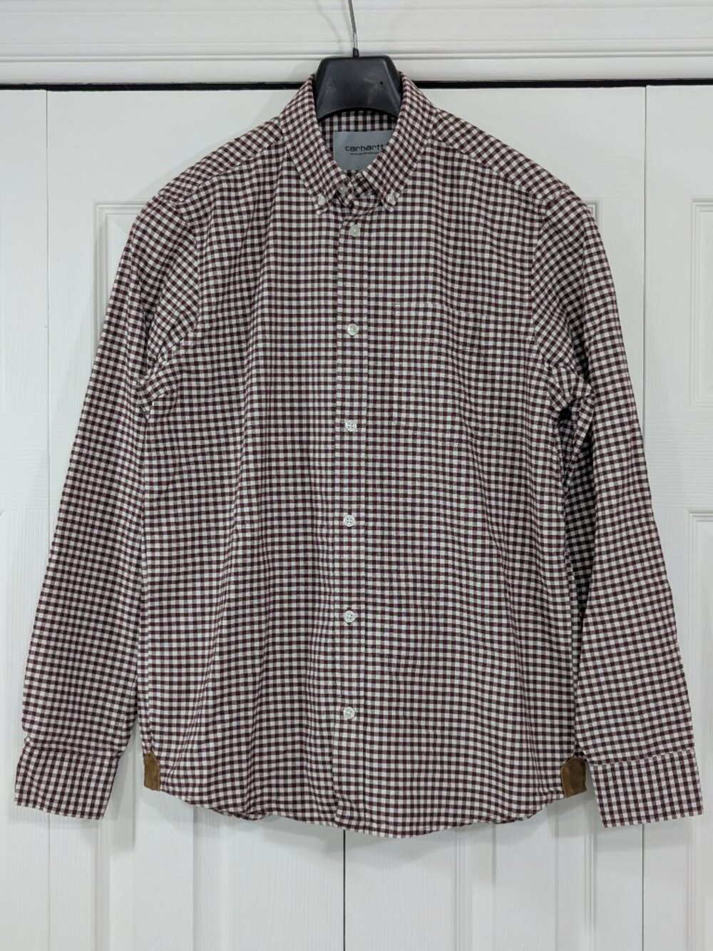 Carhartt Bintley Shirt Red Bordeaux and White Plaid Check Pattern